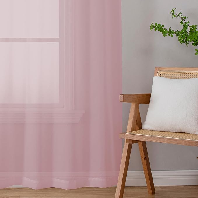 Chyhomenyc Blush Pink Sheer Valances for Windows - Light Filtering Small Kitchen Curtains, Rod Pocket Short Top Window Treatment Decor for Living Room Bathroom Basement, 42Wx16L inches, 2 Panels