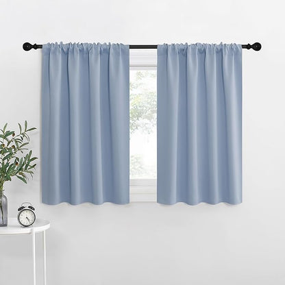 NICETOWN Kitchen Curtains, Vintage Blue, 34" x 40", Set of 2, Short Blackout Curtains & Drapes, Thermal Insulated Rod Pocket Window Treatment Draperies for Nursery