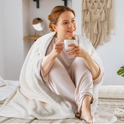 Newwiee 4 Pcs Flanne Fleece Throw Blanket for Bed Couch Large 3D Waffle Textured Soft Blanket Winter Warm Lightweight No Shedding No Pilling Decorative Throw, 50x60 Inch(Gradient Green)