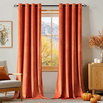 MIULEE Orange Velvet Curtains for Fall Living Room Thermal Insulated Soundproof Room Darkening Terracotta Blackout Curtains/Grommet Window Rust Drapes for Home Theatre 52 x 84 Inch Set of 2