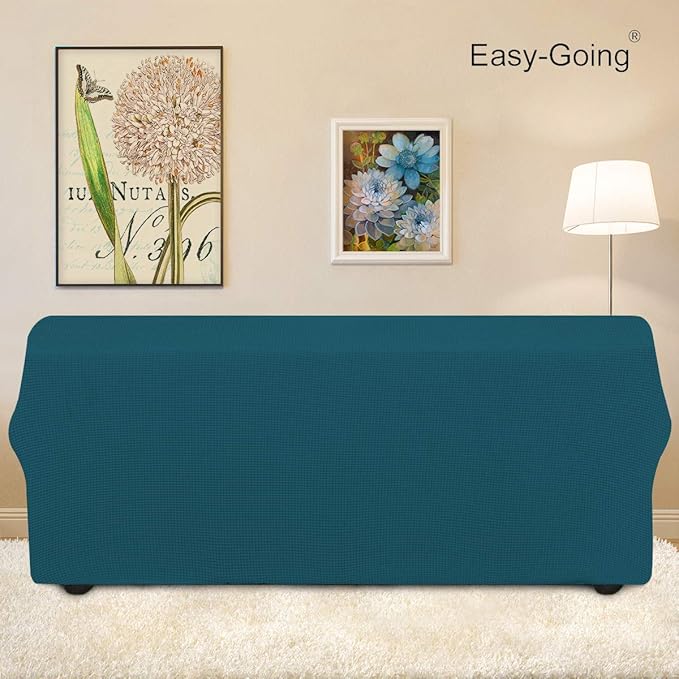 Easy-Going Stretch Sofa Slipcover 1-Piece Sofa Cover Furniture Protector Couch Soft with Elastic Bottom for Kids, Polyester Spandex Jacquard Fabric Small Checks (Sofa, Peacock Blue)