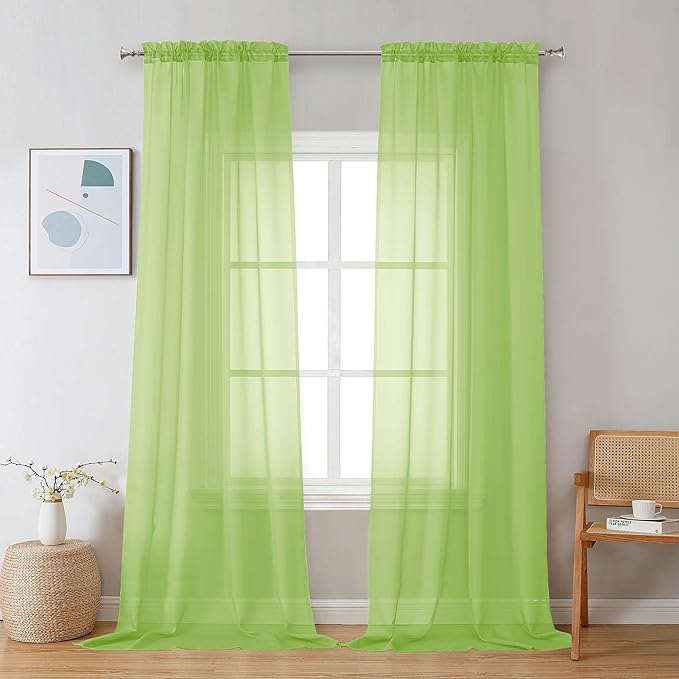 Chyhomenyc Lime Sheer Curtains 96 inches Long 2 Panels, Light Filtering Soft Airy Solid Elegant Voile Window Treatment Drapes for Bedroom Living Room, 42Wx96L, 8FT L