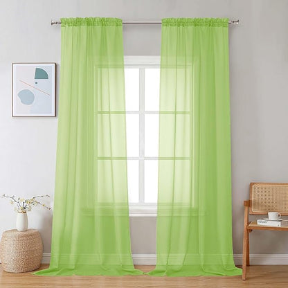 Chyhomenyc Lime Sheer Curtains 96 inches Long 2 Panels, Light Filtering Soft Airy Solid Elegant Voile Window Treatment Drapes for Bedroom Living Room, 42Wx96L, 8FT L