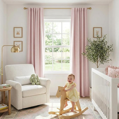 100% Blackout Shield Soft Pink Linen Blackout Curtains for Bedroom 84 Inches Long, Back Tab/Rod Pocket Living Room Drapes, Thermal Insulated Blackout Curtains 2 Panels Set, 50" W x 84" L