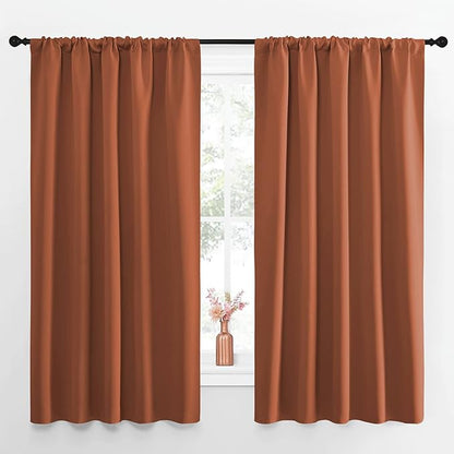 NICETOWN Blackout Curtains and Drapes - Thermal Insulated Solid Rod Pocket Blackout Draperies/Panels (Burnt Orange, 1 Pair, 52 by 63 inches)