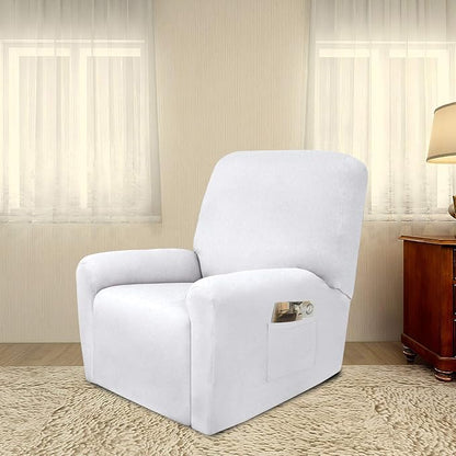 PureFit Super Stretch Chair Sofa Slipcover with Pocket – Spandex Non Slip Soft Couch Sofa Cover, Washable Furniture Protector with Elastic Bottom for Kids, Pets （Recliner, White