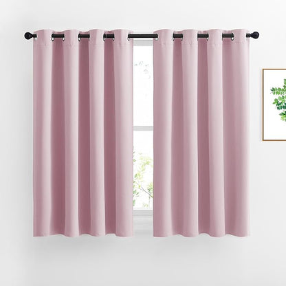 NICETOWN Insulated Room Darkening Curtains and Drapes - Microfiber Energy Saving Thermal Insulated Solid Grommet Room Darkening Draperies for Kitchen (1 Pair, 46 inches by 54 Inch, Baby Pink)