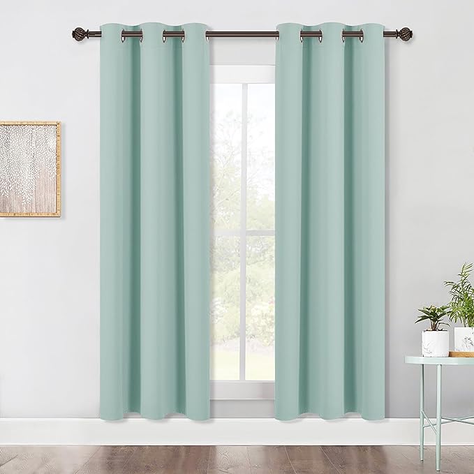 NICETOWN Blackout Window Curtains 70" L, 2 Panels, 34 inch, Aqua Blue, Grommet Top Room Darkening Thermal Insulated Vertical Window Drapes Modern for Flat/Apartment