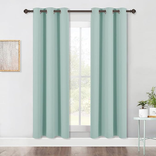 NICETOWN Bedroom Blackout Draperies Panels, 2 Panels, 42 x 72 Inch, Aqua, Three Pass Microfiber Noise Reducing Thermal Insulated Solid Ring Top Window Curtains