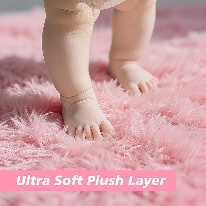 Ultra Soft Fluffy Area Rugs for Bedroom Living Room 10x12, Nursery Rug, Non-Slip Carpet for Kids Dorms Decor, Shaggy Bedside Rug, Pink