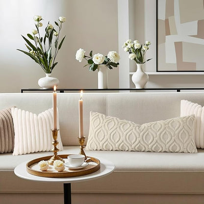 decorUhome Throw Pillow Covers 14x36 Inch Set of 1, Soft Plush Decorative Faux Fur Beige Solid Couch Pillow Covers, Accent Farmhouse Neutral Rectangular Pillow Cases for Sofa Bed Living Room