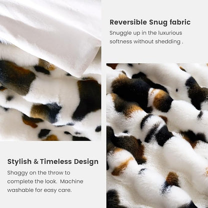Cozy Bliss Cow Print Faux Fur Throw Blanket for Couch, Fuzzy Soft Plush Thick Bubble Blanket for Sofa Bedroom Living Room, 50x60 Inches