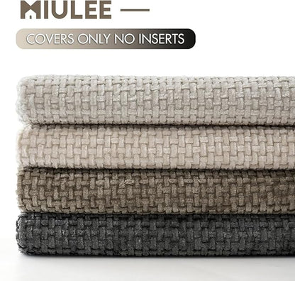 MIULEE Pack of 4 Couch Throw Pillow Covers 12x20 Inch Neutral Soft Decorative Chenille Pillow Covers Farmhouse Boho Accent Cushion Covers for Mid Century Modern Spring Decor Sofa Bedroom Living Room