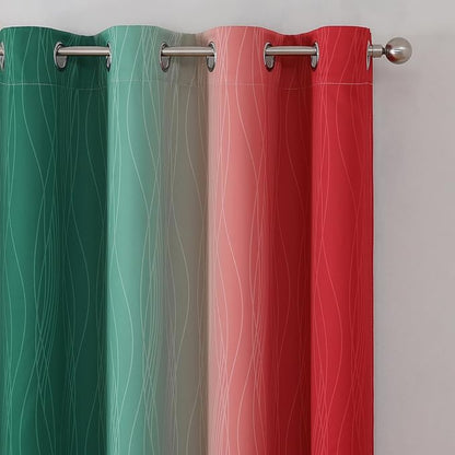 Estelar Textiler Red and Green Blackout Curtains for Christmas Room, Full Room Darkening Grommet Ombre Curtains for Bedroom, Thermal Insulated Light Blocking Gradient Drapes, 52Wx63L, 2 Panels