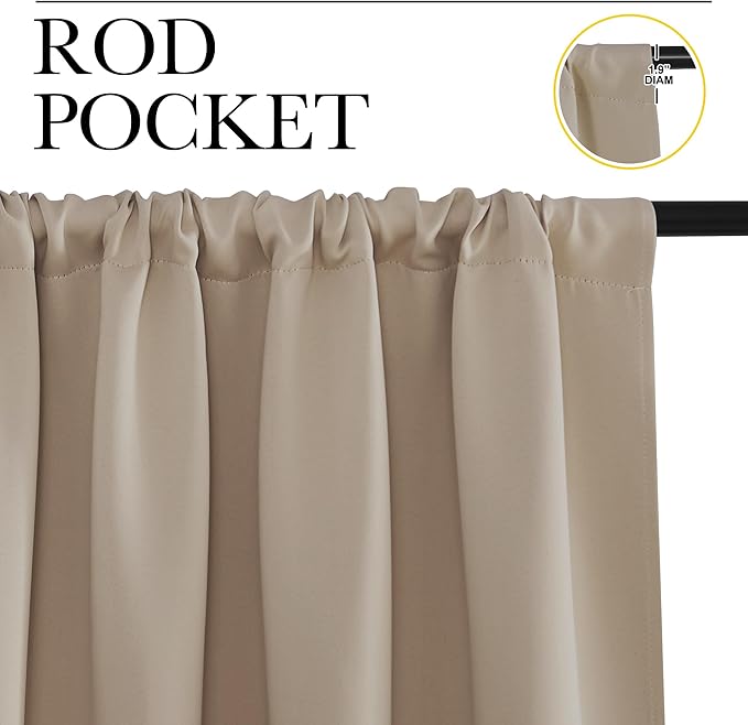 NICETOWN Blackout Curtains for Living Curtains, Taupe, 2 Panels, 42 by 84, Room Darkening Window Curtain Panels, Easy-Care Solid Thermal Insulated Draperies/Drapes for Daughter Room