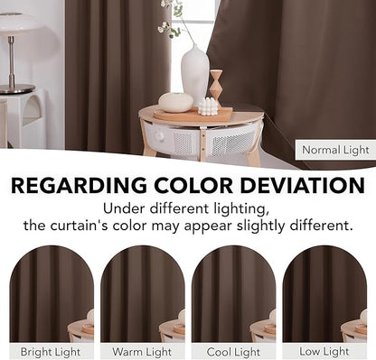 Deconovo Short Blackout Curtains for Small Windows Thermal Insulated Rod Pocket and Back Tab Curtains 42Wx45L Inch Brown 2 Panels