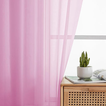 Simplebrand Pink Sheer Curtains 96 Inches Long, Light Filtering Rod Pocket Solid Color Window Sheer Curtain Panels, Elegant Curtains & Drapes for Living Room, Bedroom 2 Panels (Pink, 42" W x 96" L)