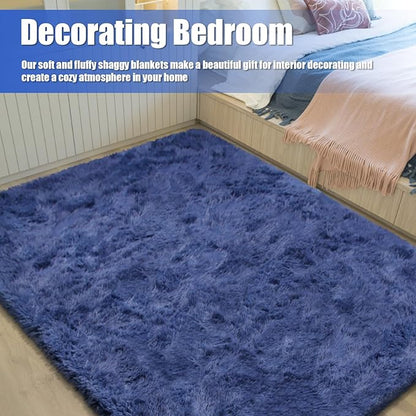 6x9 Fluffy Area Rug for Living Room,Shag Area Rugs for Bedroom,Blue Soft Fuzzy Rug Non-Shedding Indoor Plush Carpet for Kids Bedroom Nursery Dorm Home Decor