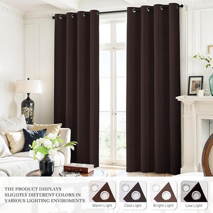 Yakamok Room Darkening 100% Blackout Curtains Grommet Window Treatments with 2 Thick Layers-Brown Thermal Insulated Drapes Set of 2 Panels for Bedroom Living Room 52 Inches by 96 Inches Length