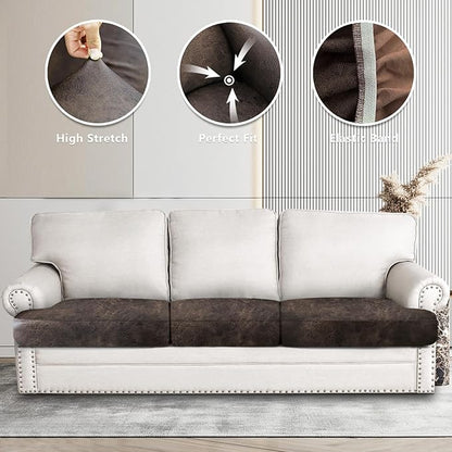 Leather Look Couch Cushion Covers Sofa Seat Slipcovers Sets Couches Furniture Protector for Sectional Armchair Loveseat Pets Kids Stretch Spandex Fabric (3 T-Cushion Sofa, Brown)