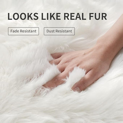 Faux Fur Area Rug, White Fluffy Rugs for Bedroom Living Room, 4'x6' Soft Shaggy Fuzzy Rug for Nursery, Indoor Plush Floor Carpets for Kids Girls Boys Teen Dorm, Cute Home Decor, Rectangle