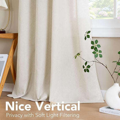 H.VERSAILTEX Elegant Natural Linen Blended Energy Efficient Light Filtering Linen Textured Curtains/Nickel Grommet Window Treatments Panels/Drapes (Set of 2, Ivory, 52"W x 45"L)