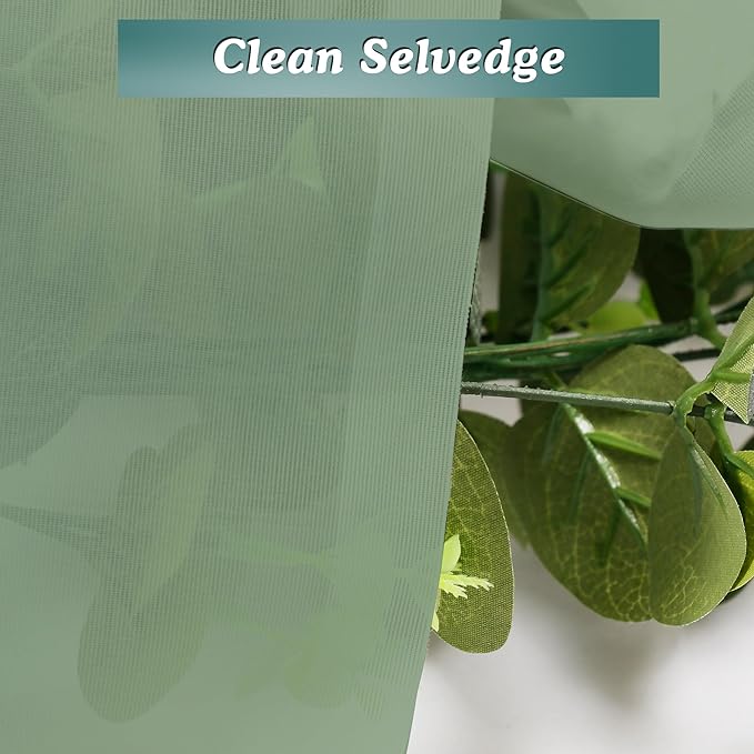 Chyhomenyc Sage Green Sheer Valances for Windows - Light Filtering Small Kitchen Curtains, Rod Pocket Short Top Window Treatment Decor for Living Room Bathroom Basement, 42Wx16L inches, 2 Panels