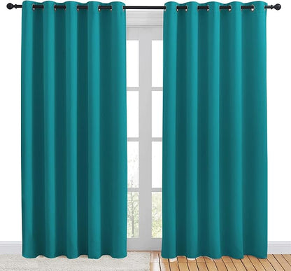 NICETOWN Blackout Draperies Curtains for Kids Room, Window Treatment Thermal Insulated Solid Grommet Blackout Drape Panels for Bedroom (Peacock Teal, Set of 2, 70 by 84 inches)