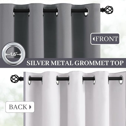 Yakamok Grey Room Darkening 100% Blackout Curtains Grommet Window Treatments with 2 Thick Layers-Gray Thermal Insulated Drapes Set of 2 Panels for Bedroom Living Room 38 Inches by 84 Inches Length