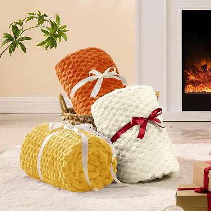 BEDELITE Fall Throw Blanket for Couch & Bed - 3D Jacquard Decorative Orange Blankets, Soft and Cozy Warm Plush Fluffy Fleece Blanket, 50x60Inches