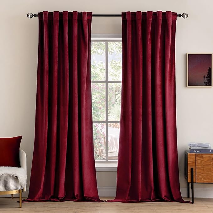 MIULEE Velvet Curtains 90 inches 2 Panels Luxury Blackout Curtains for Bedroom Living Room Thermal Insulated Super Soft Christmas Window Drapes Rod Pocket & Back Tab, Burgundy Red, W 52 x L 90 inch