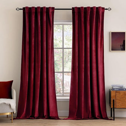 MIULEE Velvet Curtains 84 inches 2 Panels - Luxury Blackout Curtains for Bedroom Living Room Thermal Insulated Super Soft Christmas Window Drapes Rod Pocket & Back Tab, Burgundy Red, W52 x L84 inches