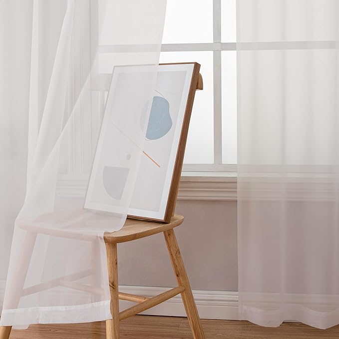 Chyhomenyc Sheer Curtains 72 Inch Length 2 Panels, Short Window Curtain Drapes Semi Transparent Voile Rod Pocket Curtains for Dining Bedroom Nursery Living Room, 42W x 72L inch, Ivory