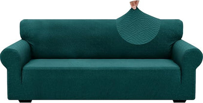 ZNSAYOTX 1 Piece Jacquard Couch Covers for 3 Cushion Couch Living Room High Stretch Sofa Cover Pet Dog Friendly Anti Slip Thickened Slipcovers Furniture Protector (Large, New Pattern Blackish Green)