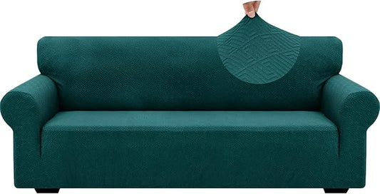 ZNSAYOTX 1 Piece Jacquard Couch Covers for 3 Cushion Couch Living Room High Stretch Sofa Cover Pet Dog Friendly Anti Slip Thickened Slipcovers Furniture Protector (Large, New Pattern Blackish Green)