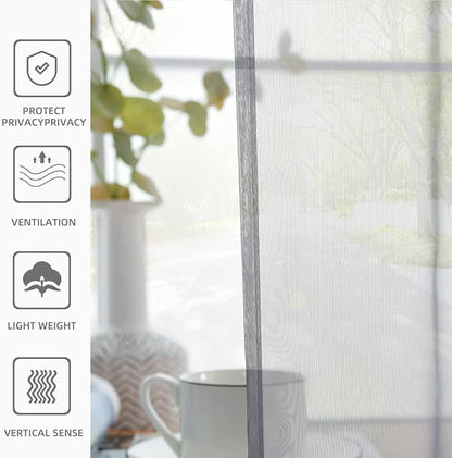 youleyar Solid Sheer Rod Pocket Curtain Voile Draperies 2 Panels White Beige Black Grey Coffee 52 Inch Width 72 Inch Long 1 Pair for Kitchen Bedroom Children Living Room Yard(Grey,52Wｘ72L)