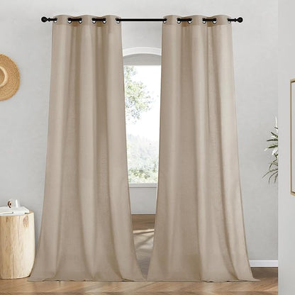 NICETOWN Rustic Linen 96 inch Long Curtains for Living Room, Grommet Privacy Added Thick Linen Weave with Light Filter Window Curtains & Drapes for Bedroom, Taupe, W42 x L96, 2 Panels