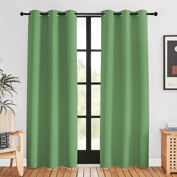 NICETOWN Blackout Curtains for Bedroom, Forest Green, 42 W by 80 L, Set of 2, Thermal Insulated Curtains & Drapes with Grommet Top for Living Room, Privacy Window Treatment Draperies
