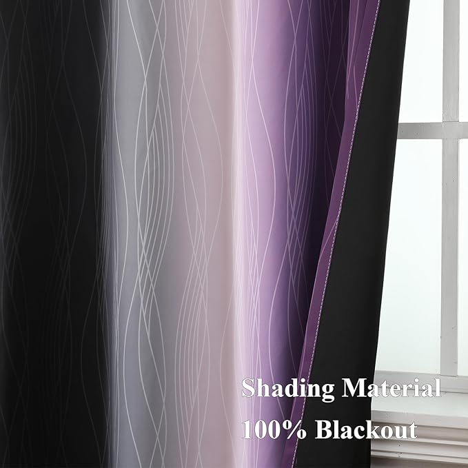 Estelar Textiler Purple and Black Ombre Blackout Curtains for Bedroom, Thermal Insulated Gradient Blackout Drapes, Full Room Darkening Energy Saving Curtains for Living Room, 42Wx63L, 2 Panels