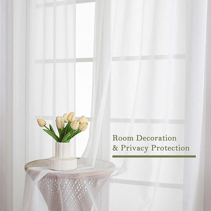 Lecloud White Sheer Curtains 120 Inches Long 2 Panels, Extra Wide Farmhouse Elegant Light Filtering Window Curtains, Solid Airy Voile Sheer Curtain for Living Room Bedroom Big Windows, 59" W x 120" L