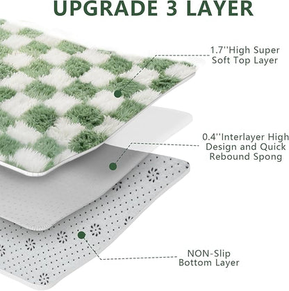 Area Rugs for Bedroom Living Room,8x10 Green and White Fluffy Soft Checkered Rug Fuzzy Shag Shaggy Carpet, Indoor Plush Floor Rugs for Kids Boys Girls Teen Dorm Nursery Home Decor