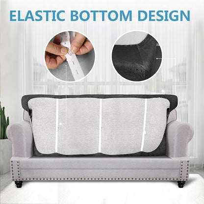Leather Look Couch Cushion Covers Sofa Seat Slipcovers Sets Couches Furniture Protector for Sectional Armchair Loveseat Pets Kids Stretch Spandex Fabric (1 T-Cushion Sofa, Dark Grey)