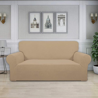 Easy-Going Stretch Oversized Loveseat Slipcover 1-Piece Sofa Cover Furniture Protector Couch Soft with Elastic Bottom for Kids Polyester Spandex Jacquard Fabric Small Checks Sand