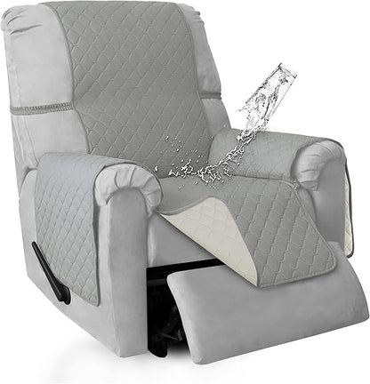 ISSUNTEX Double Protection 100% Waterproof Recliner Covers for Living Room, Reversible Furniture Protector Recliner Couch Sofa Slipcover for Dogs, Pets, Kids (Recliner, Light Gray/Ivory)