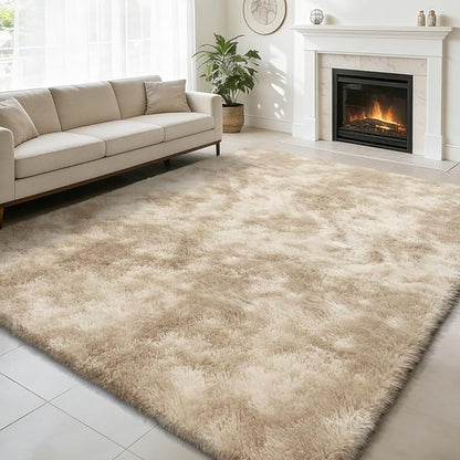 Ultra Soft Fluffy Area Rugs for Bedroom Living Room 10x14, Nursery Rug, Non-Slip Carpet for Kids Dorms Decor, Shaggy Bedside Rug, Mottling Beige