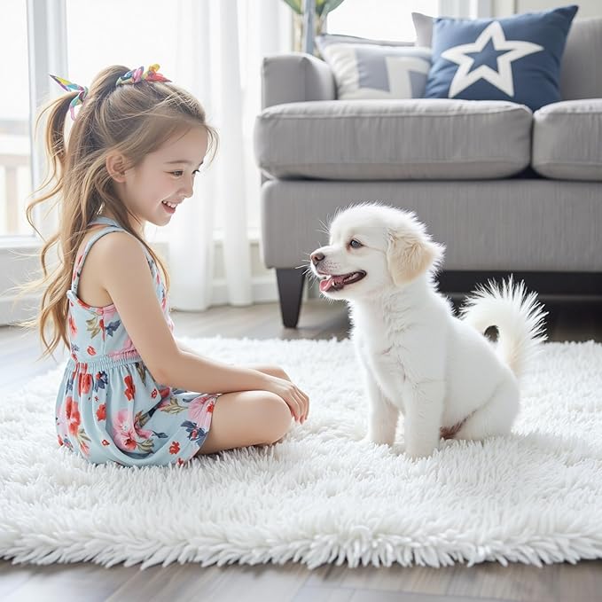 Rugs for Living Room 8x10, Alfombras para Salas Fluffy Shag Large Fuzzy Plush Soft Area Rug, Shaggy Carpets for Bedroom, Kids Boys Girls Home Decor Aesthetic(8 x 10, White)
