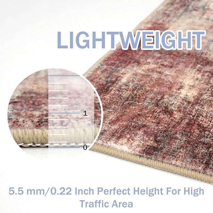IOHOUZE Abstract Runner Rug 3x18 Ft Washable Runners for Hallways, Non Slip Kitchen Runner Printed Faux Wool Entryway Runner Indoor, Modern Abstract Floor Carpet for Hall Stair, Red/Multi