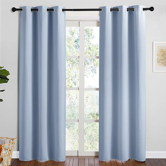 NICETOWN Vintage Blue Blackout Curtains 84 inches Length for Living Room, 2 Panels, 42" Wide, Thermal Insulated Long Drapes for Large Window