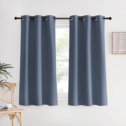 NICETOWN Kitchen Curtains Blackout Curtains & Drapes, Stone Blue, 34" Wide x 60" Long, Set of 2, Thermal Insulated Grommet Top Window Treatment Panels for Cupboard, Small Window