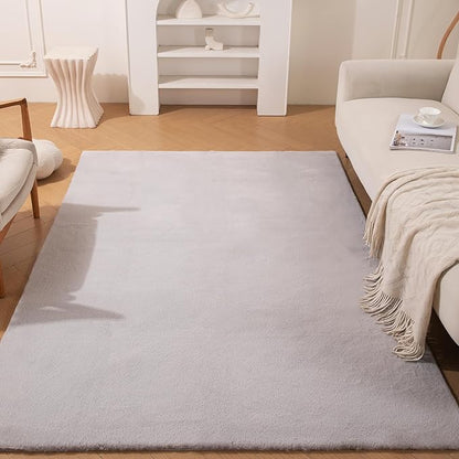 ThreadGlobe Fluffy Faux Rabbit Fur Rug 4'x6', Cloud-Soft Rugs for Living Room, Bedroom & Nursery, Non-Slip No-Shed Area Rug, Machine Washable Rug, Grey, 4x6 Ft
